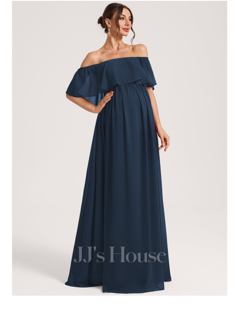 JJs House Off-Shoulder Dark Navy Maternity Maxi Dress